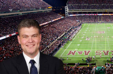 picture of Chace Murphy over image of Kyle Field