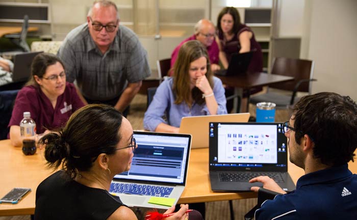 CET team members demonstrating stepstone to workshop participants