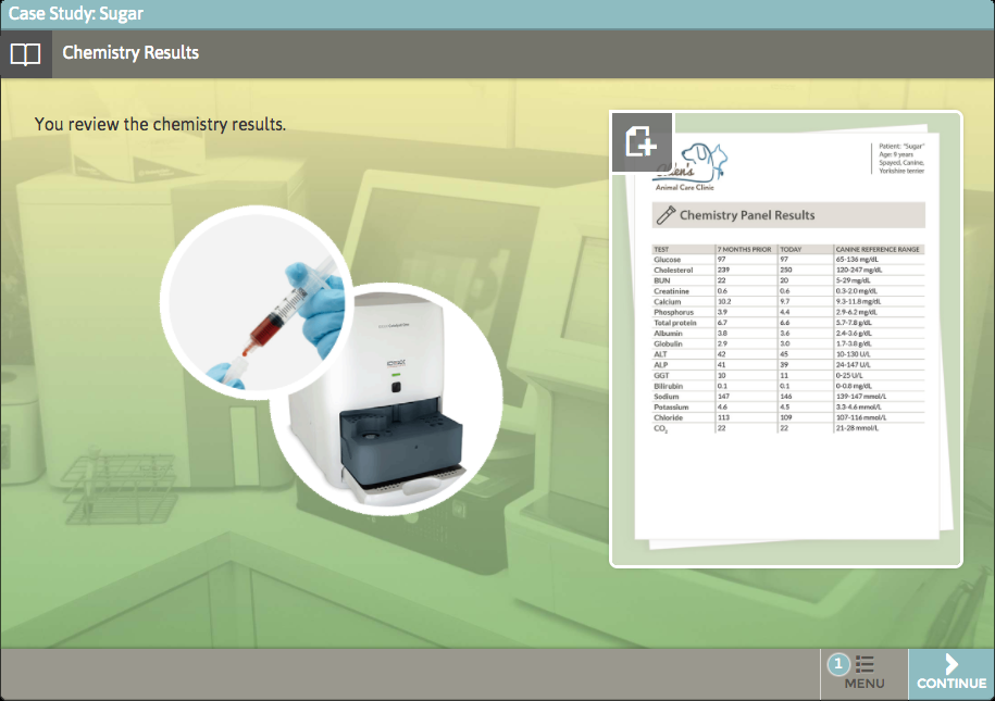 Screenshot from the Stepstone player showing a case study's test results screen