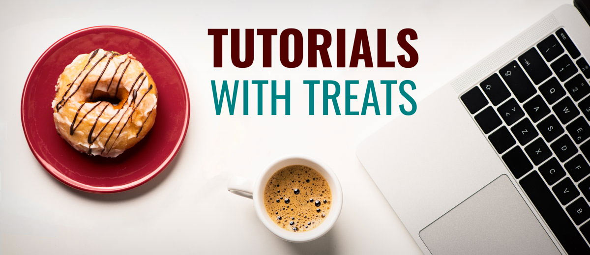 test reads tutorials with treats between a donut, cup of coffee and laptop keyboard