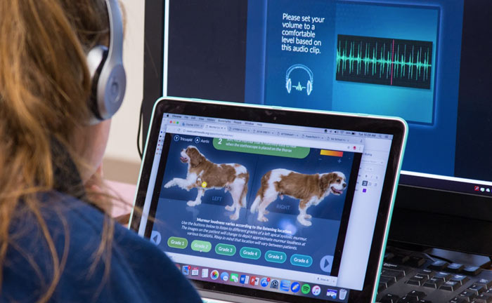 Learner wearing headphone using the Murmur Learner Application