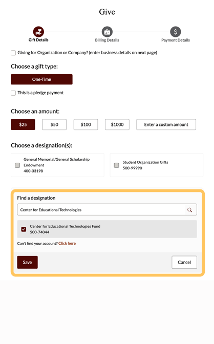 how to give step one, select CET