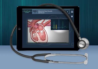 Tablet device showing Heart Sounds video.